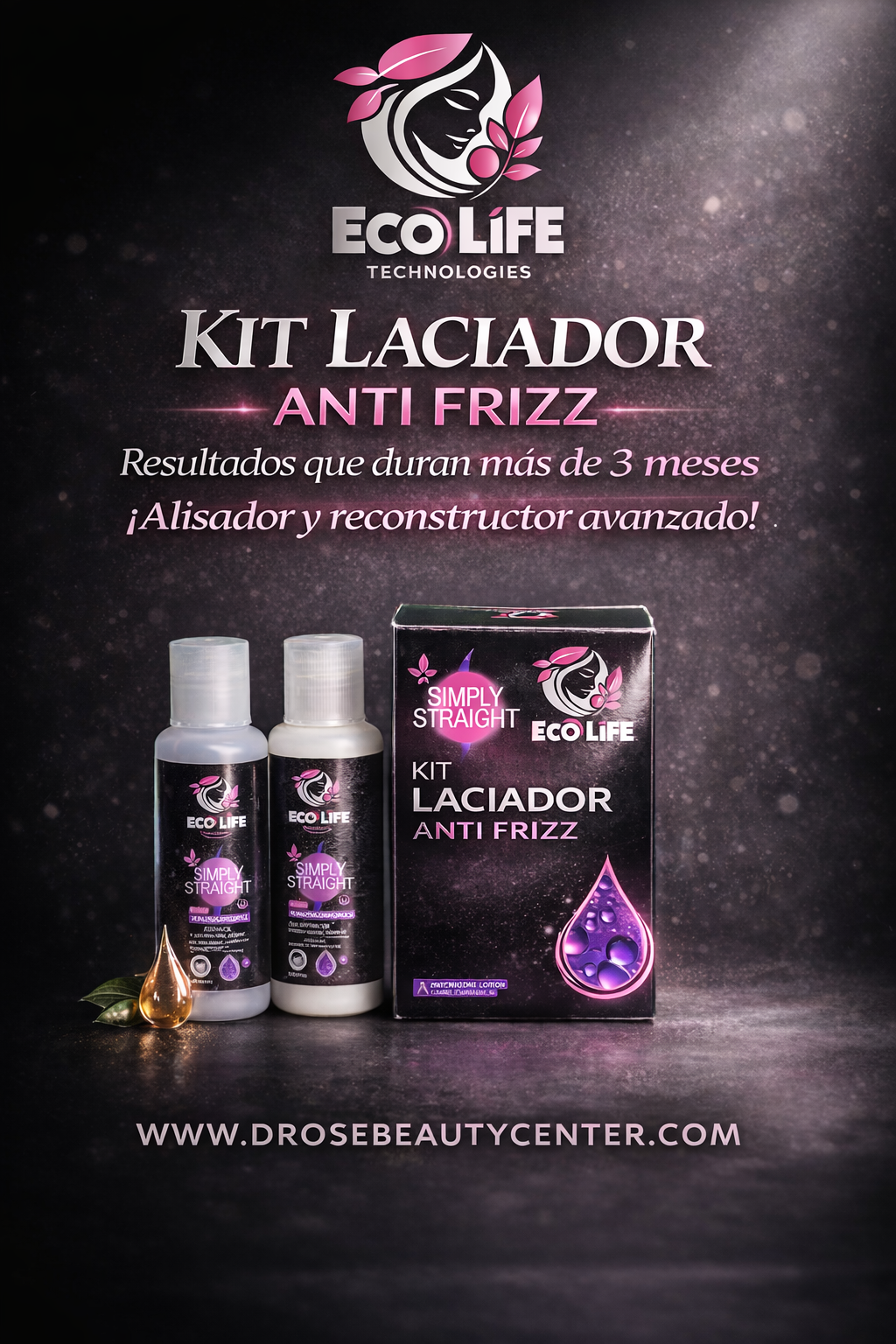 🟣 ECOLIFE TECHNOLOGIES SIMPLY STRAIGHT KIT LACEADOR ANTI FRIZZ 2 OZ | Alisado + Reconstrucción