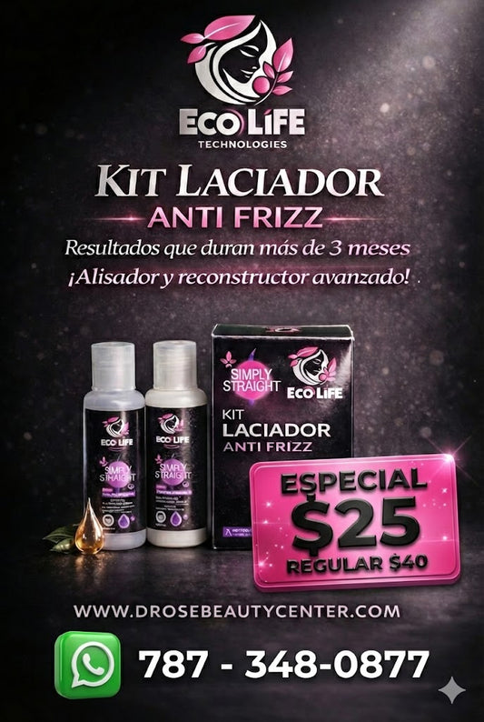 🟣 ECOLIFE TECHNOLOGIES SIMPLY STRAIGHT KIT LACEADOR ANTI FRIZZ 2 OZ | Alisado + Reconstrucción