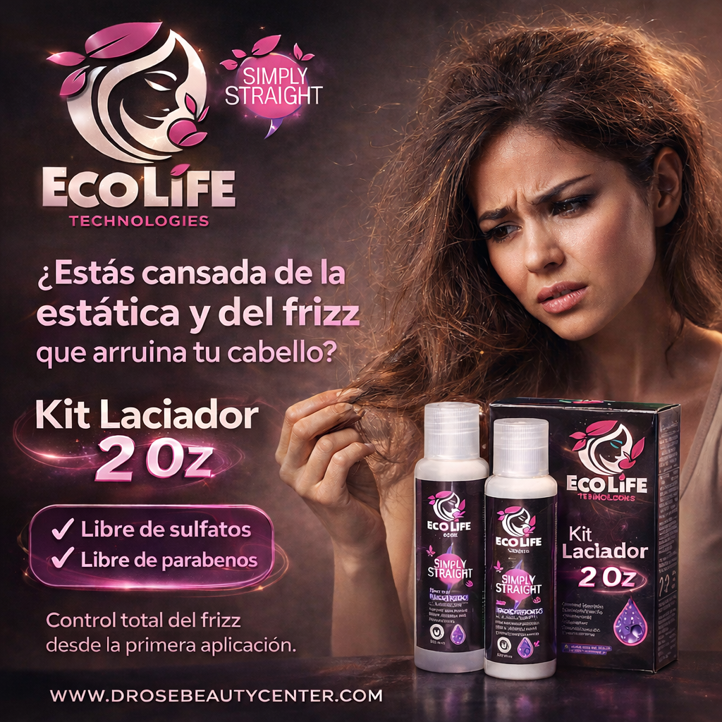 🟣 ECOLIFE TECHNOLOGIES SIMPLY STRAIGHT KIT LACEADOR ANTI FRIZZ 2 OZ | Alisado + Reconstrucción