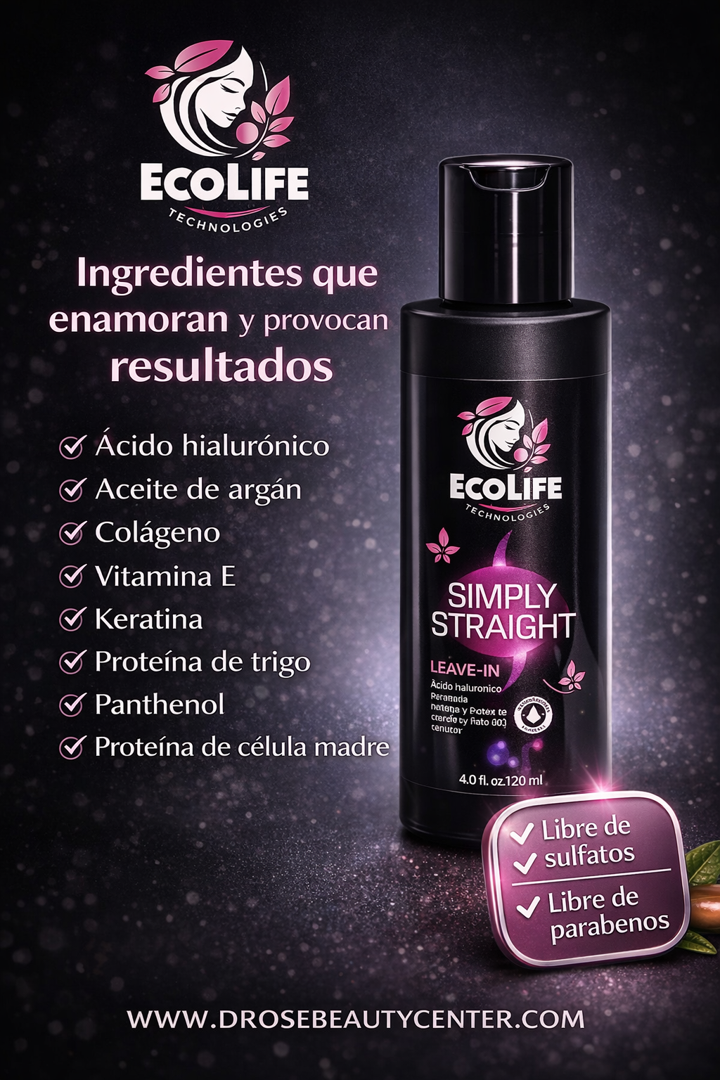 🌸 ECOLIFE TECHNOLOGIES SIMPLY STRAIGHT LEAVE-IN 4 OZ (ETSSLI4)