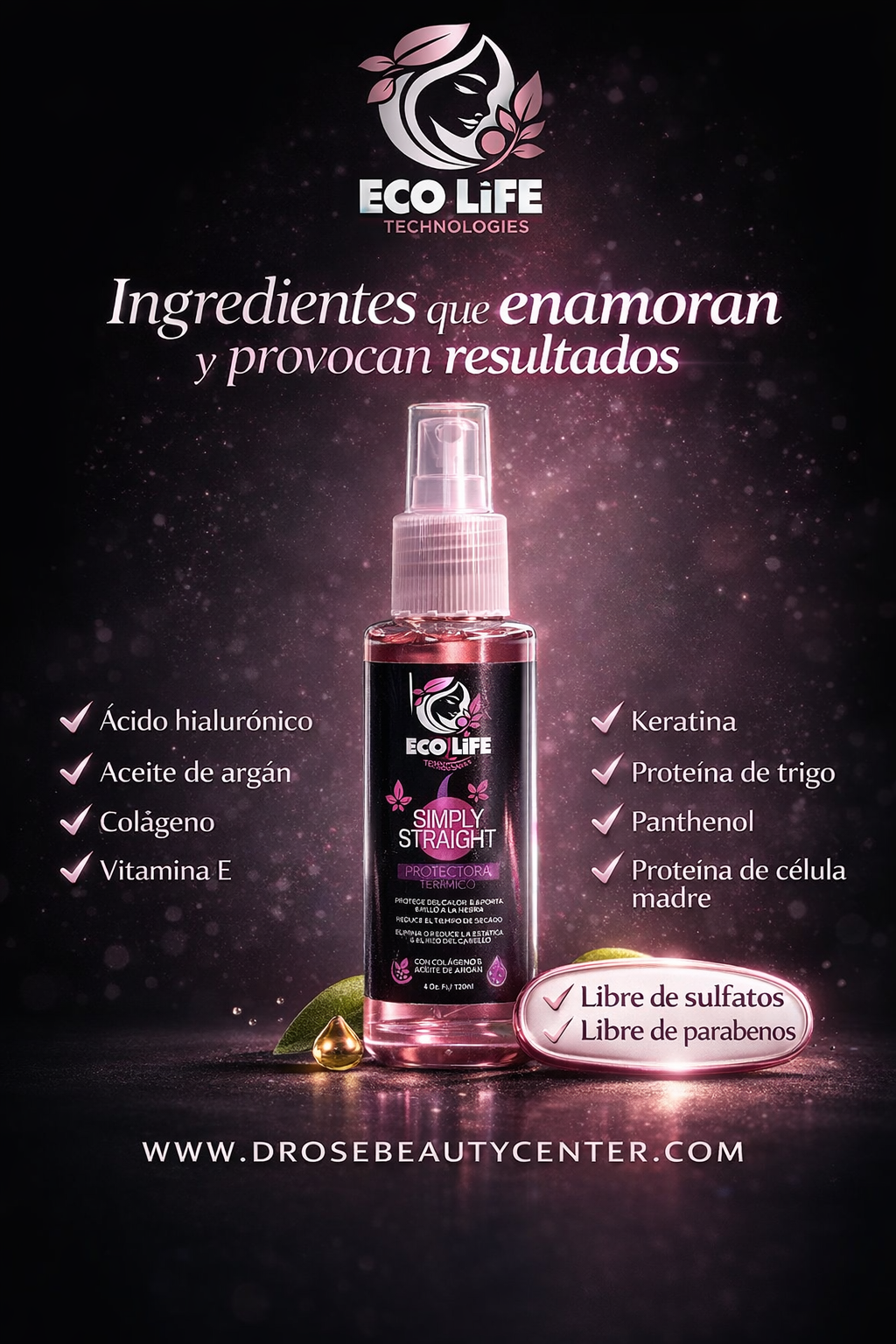 🛡️ ECOLIFE TECHNOLOGIES Simply Straight Protector Térmico 4oz – Anti-Frizz & Protección de Calor