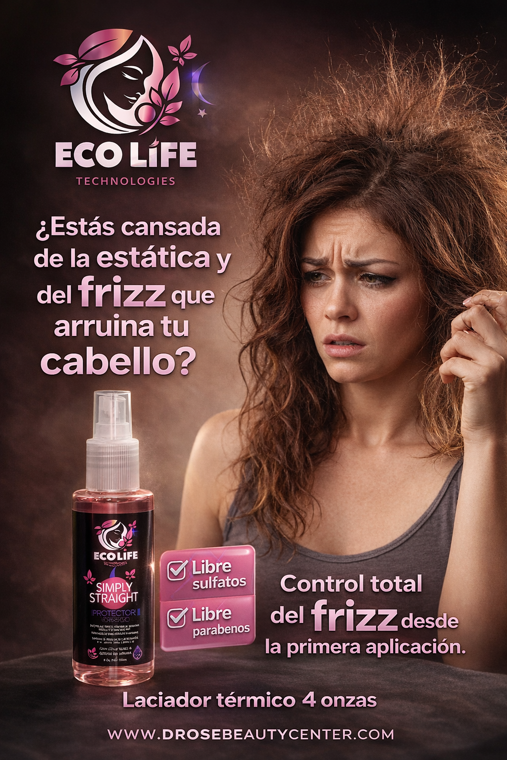 🛡️ ECOLIFE TECHNOLOGIES Simply Straight Protector Térmico 4oz – Anti-Frizz & Protección de Calor