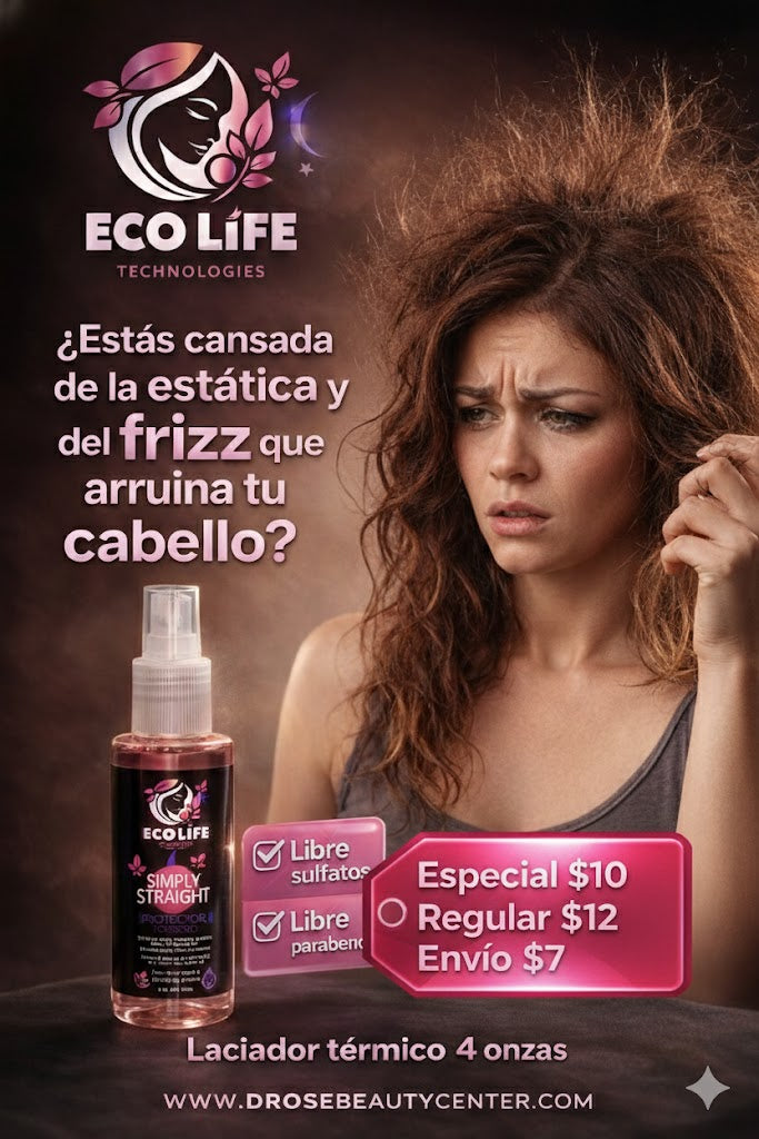 🛡️ ECOLIFE TECHNOLOGIES Simply Straight Protector Térmico 4oz – Anti-Frizz & Protección de Calor