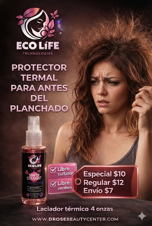 🛡️ ECOLIFE TECHNOLOGIES Simply Straight Protector Térmico 4oz – Anti-Frizz & Protección de Calor