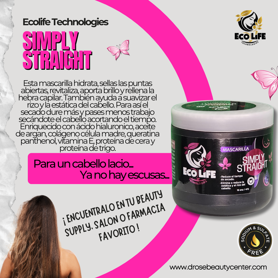 🌸 ECOLIFE TECHNOLOGIES SIMPLY STRAIGHT MASCARILLA 16OZ 🌸