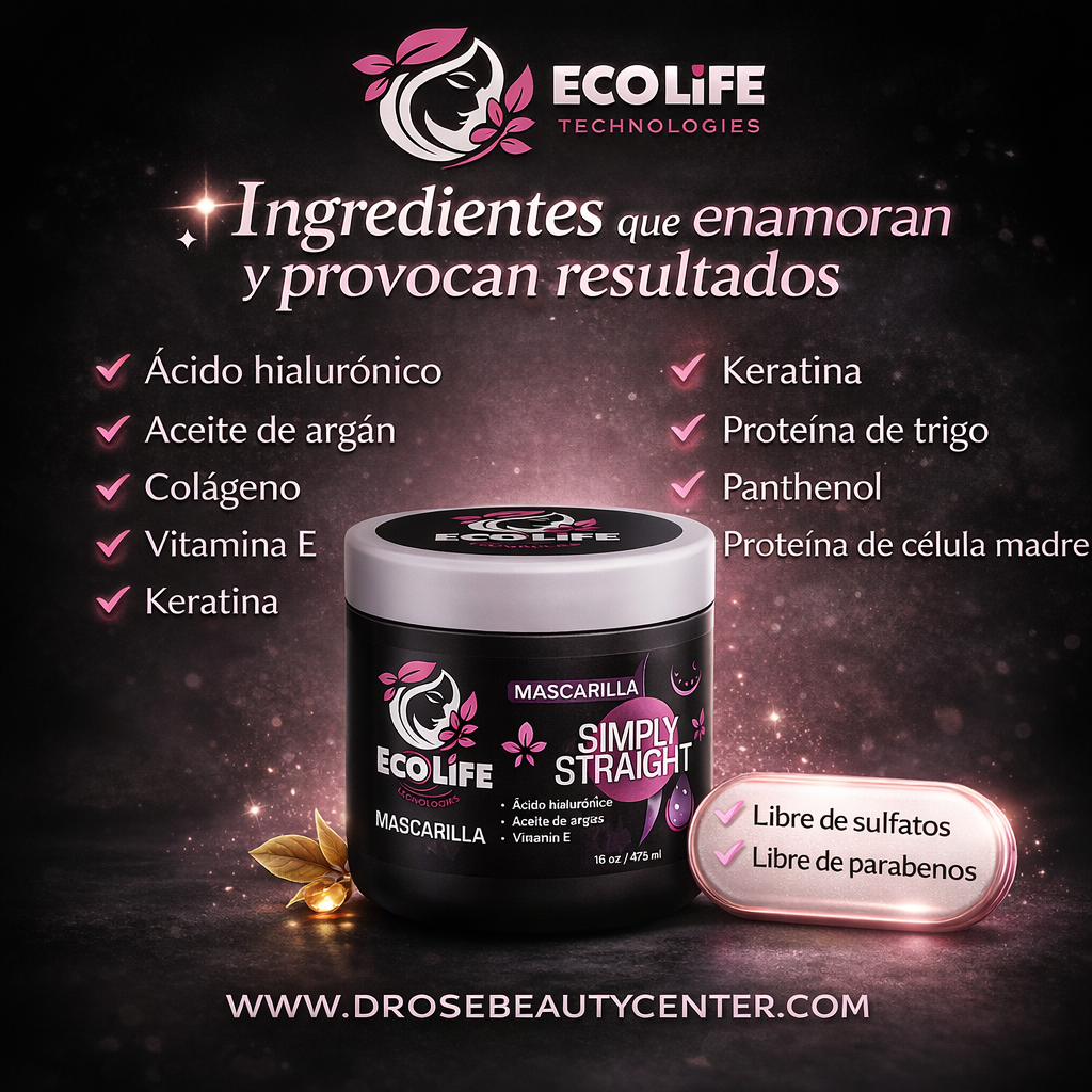 🌸 ECOLIFE TECHNOLOGIES SIMPLY STRAIGHT MASCARILLA 16OZ (ETSSM16)