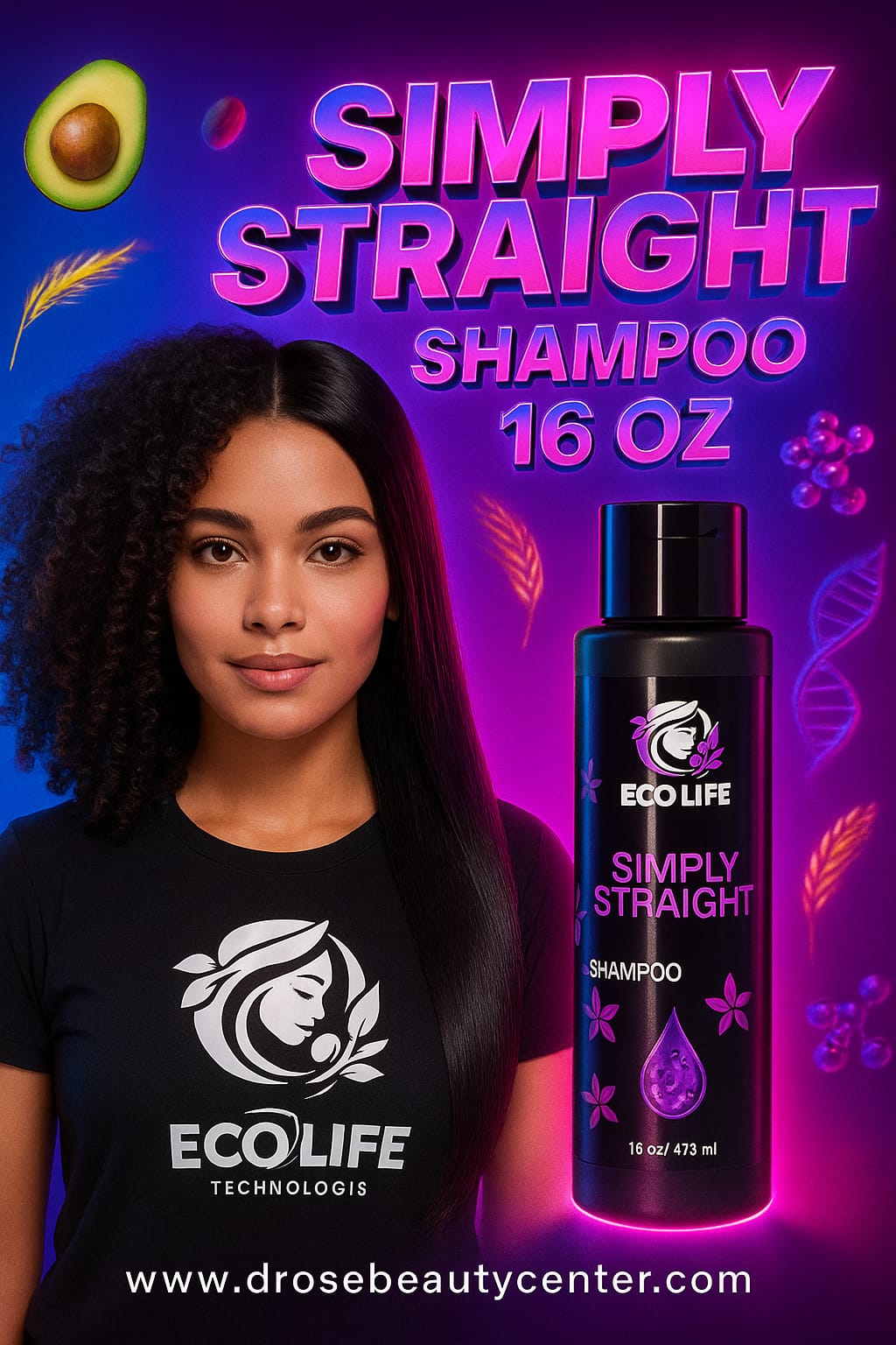🌸 ECOLIFE TECHNOLOGIES SIMPLY STRAIGHT SHAMPOO 16OZ (ETSSSH16)
