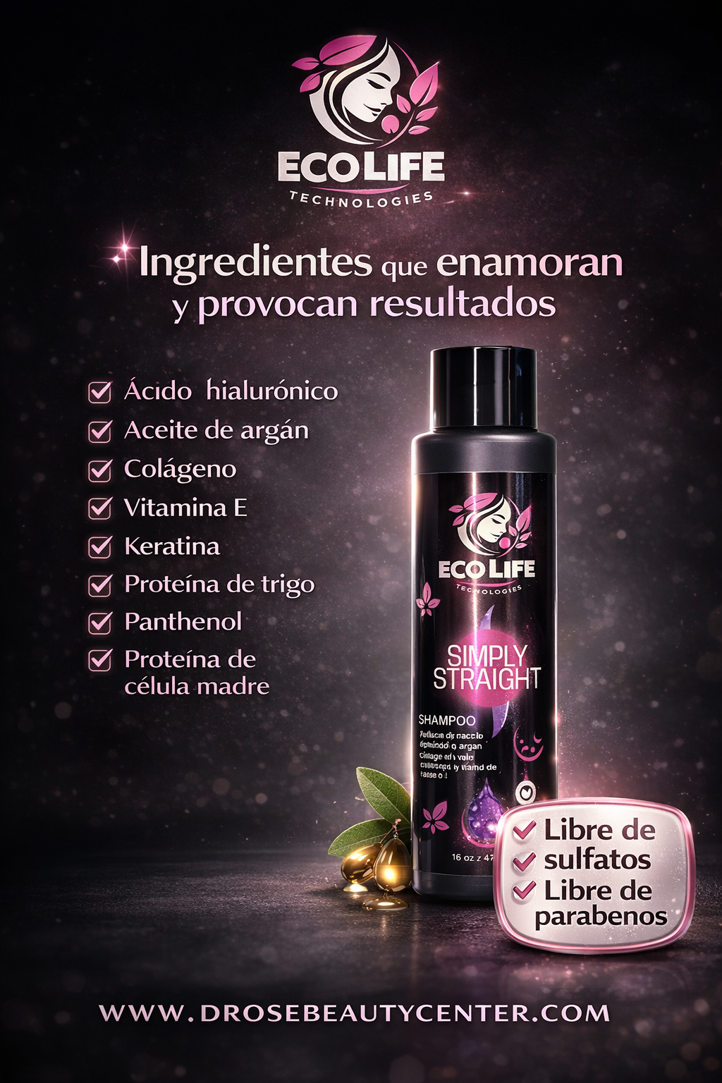 💗 Simply Straight Shampoo 16 oz – Control Total del Frizz y Cabello Lacio desde la Primera Aplicación