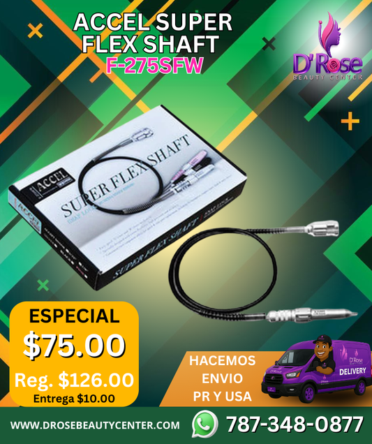 ACCEL Super Flex Shaft F-275SFW – Mango flexible para torno de uñas (1/8" / 3/32")