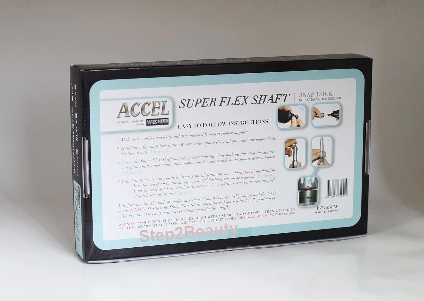 ACCEL Super Flex Shaft F-275SFW – Mango flexible para torno de uñas (1/8" / 3/32")