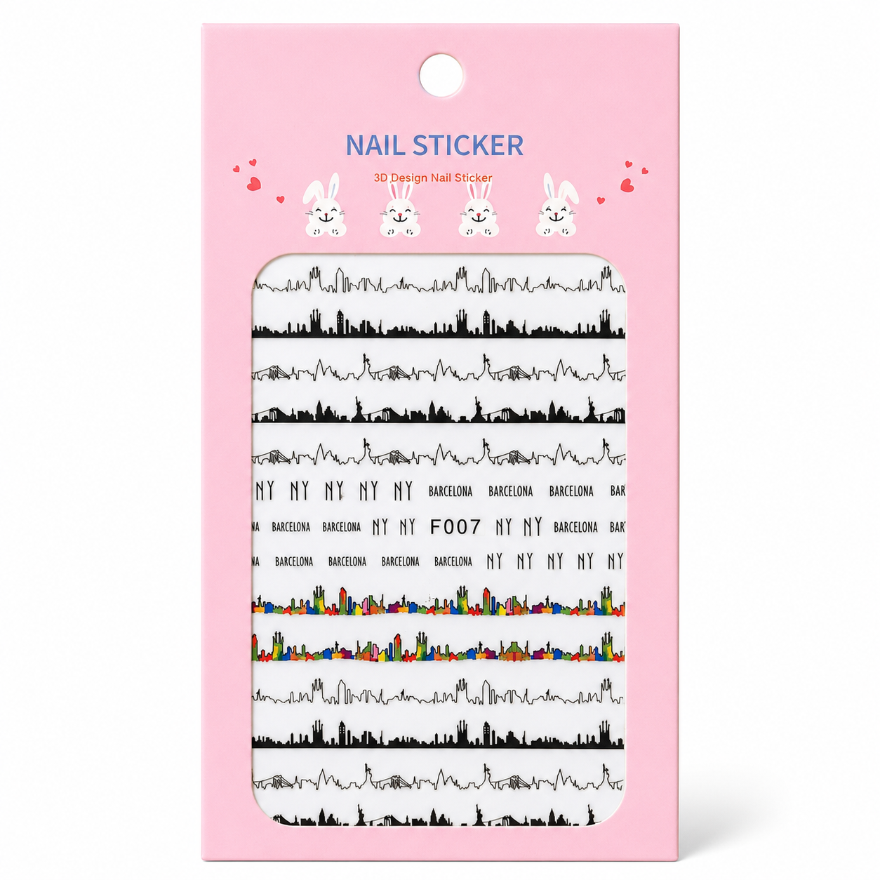 Nail Sticker 3D F007 – Diseños Urbanos de Ciudades, NY y Barcelona