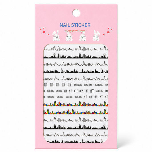 Nail Sticker 3D F007 – Diseños Urbanos de Ciudades, NY y Barcelona