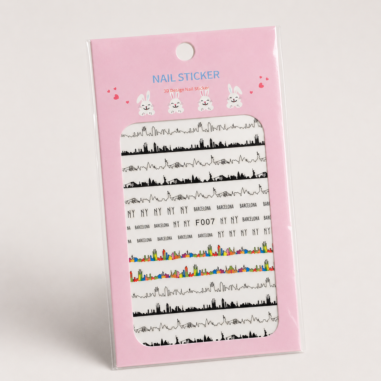 Nail Sticker 3D F007 – Diseños Urbanos de Ciudades, NY y Barcelona