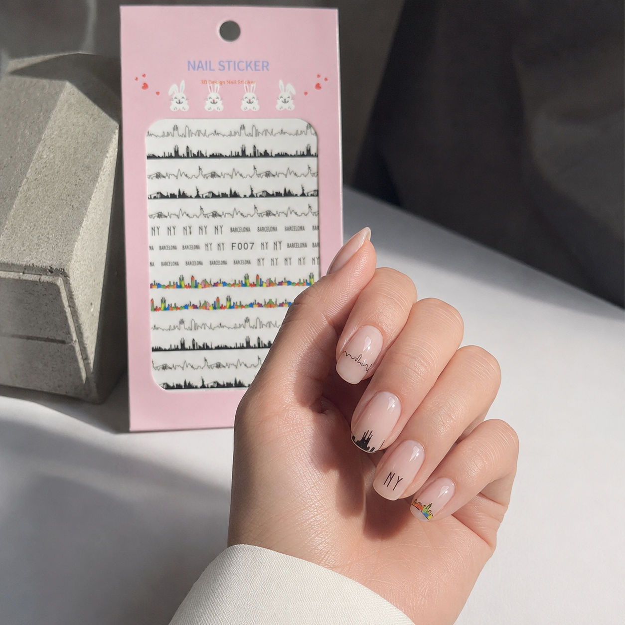 Nail Sticker 3D F007 – Diseños Urbanos de Ciudades, NY y Barcelona