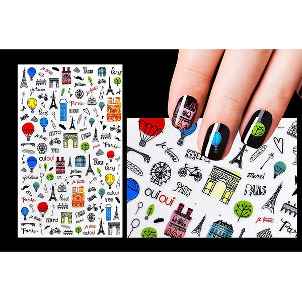 Spiral Nail Stickers F072 – París, Torre Eiffel y Diseños Franceses para Uñas