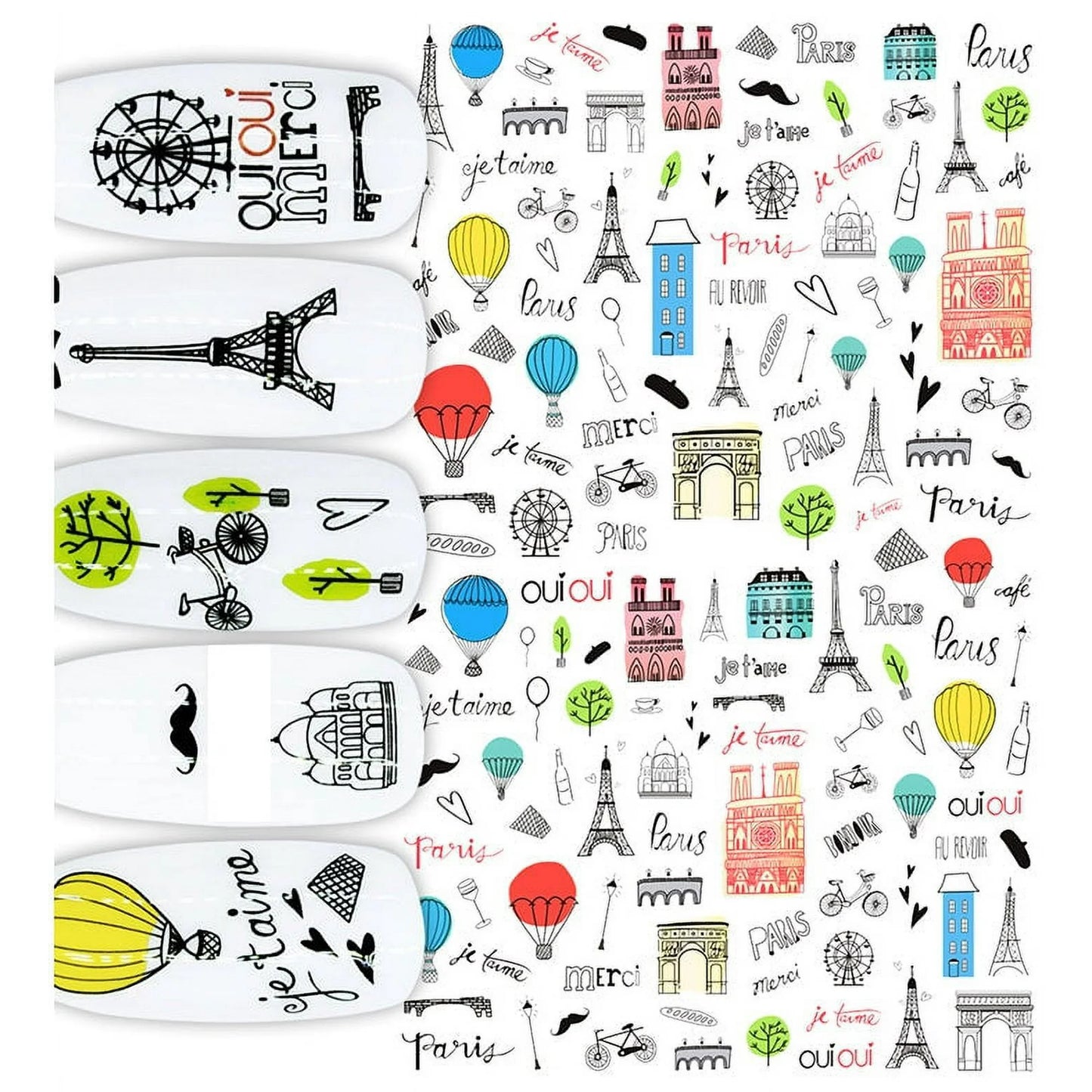 Spiral Nail Stickers F072 – París, Torre Eiffel y Diseños Franceses para Uñas