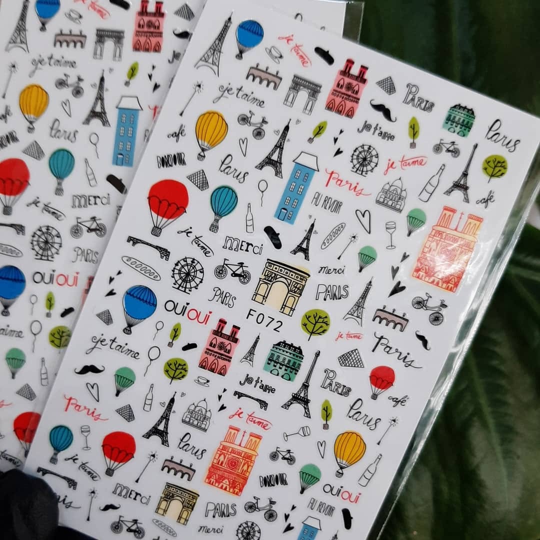Spiral Nail Stickers F072 – París, Torre Eiffel y Diseños Franceses para Uñas