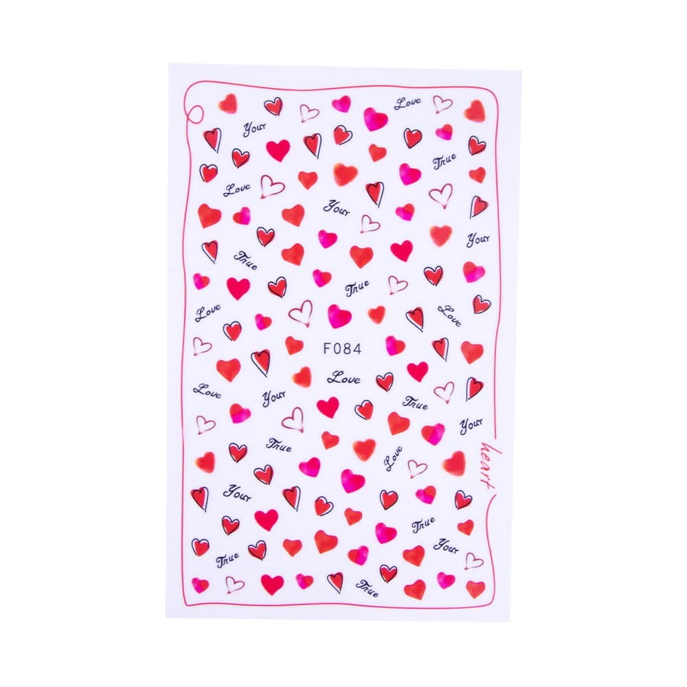 Spiral Nail Stickers F084 – Corazones Rojos, Rosados y Frases Románticas