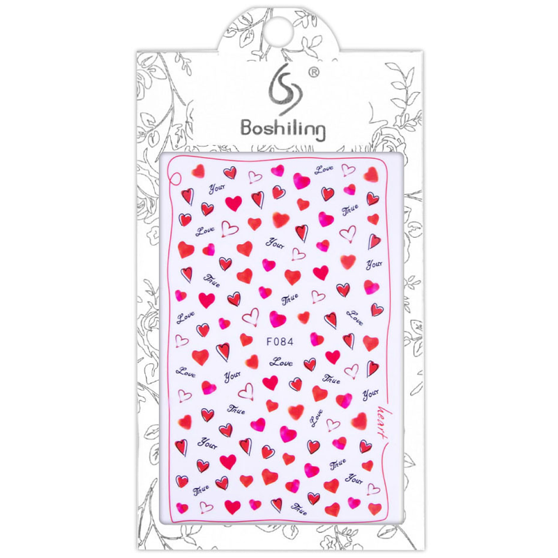 Spiral Nail Stickers F084 – Corazones Rojos, Rosados y Frases Románticas