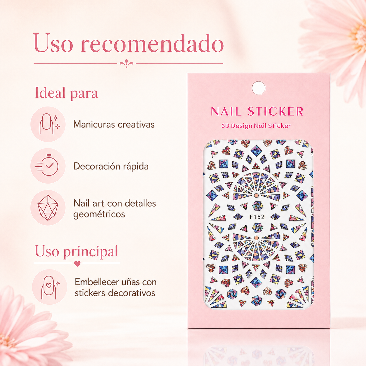 Nail Sticker 3D F152 Diseños Geométricos Multicolor para Uñas