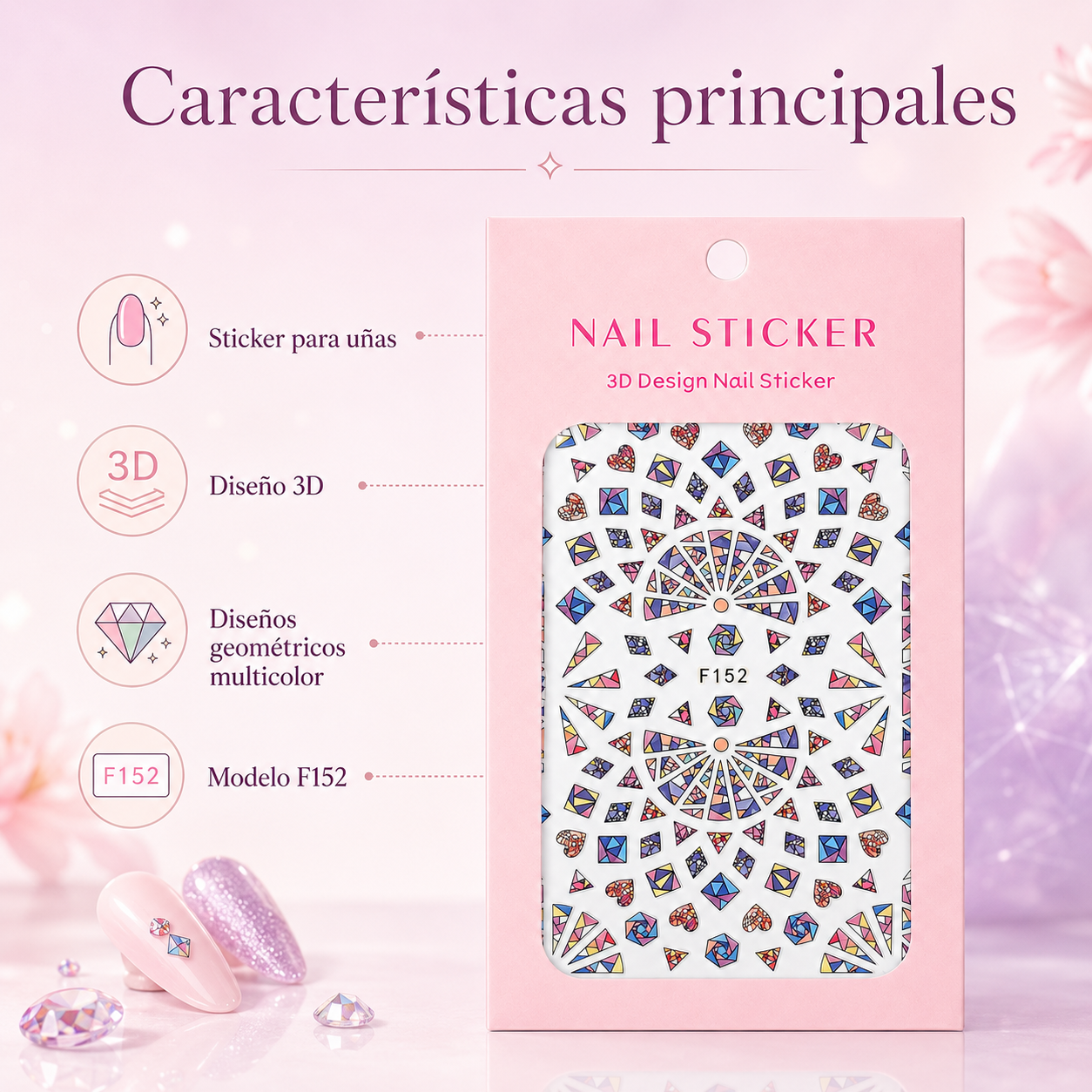 Nail Sticker 3D F152 Diseños Geométricos Multicolor para Uñas