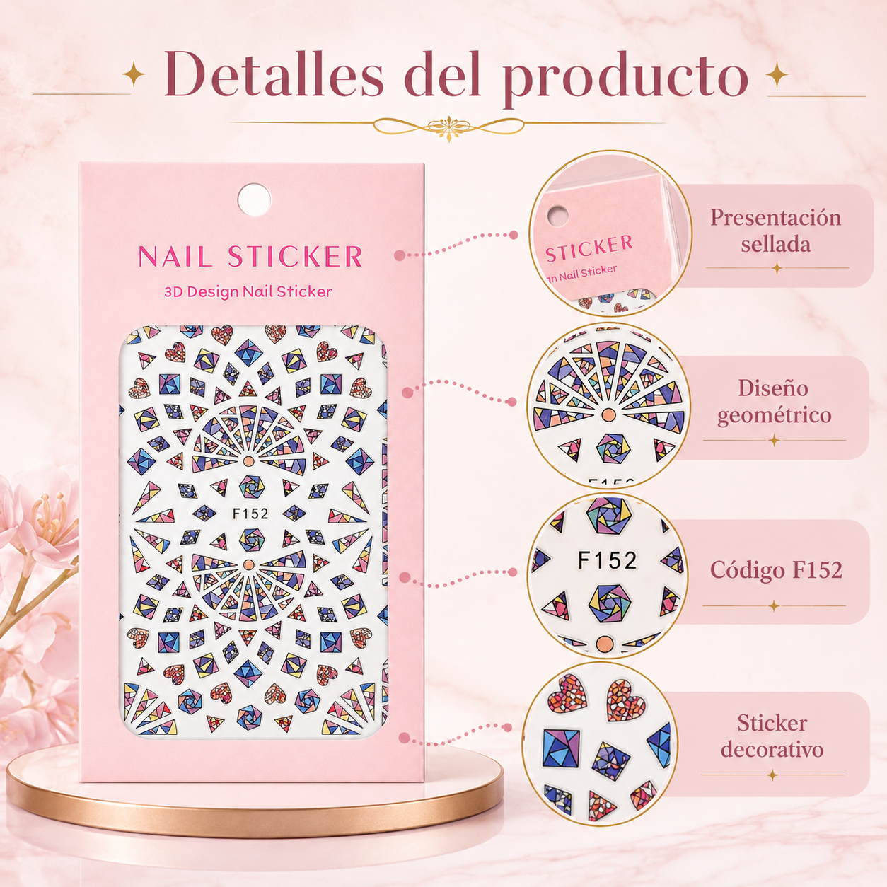 Nail Sticker 3D F152 Diseños Geométricos Multicolor para Uñas