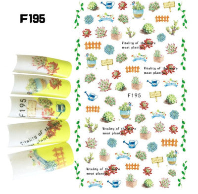 Nail Sticker 3D F195 – Diseños de Suculentas y Jardín para Uñas