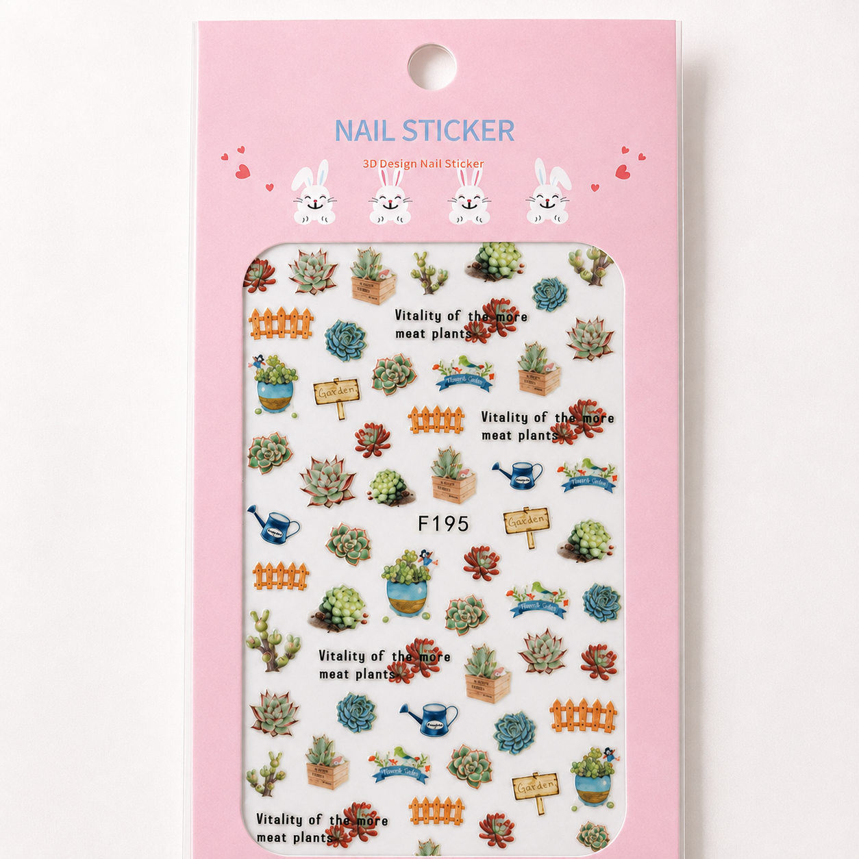 Nail Sticker 3D F195 – Diseños de Suculentas y Jardín para Uñas
