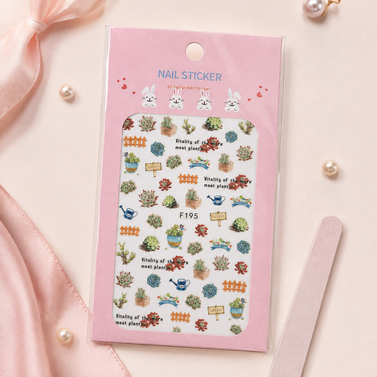 Nail Sticker 3D F195 – Diseños de Suculentas y Jardín para Uñas