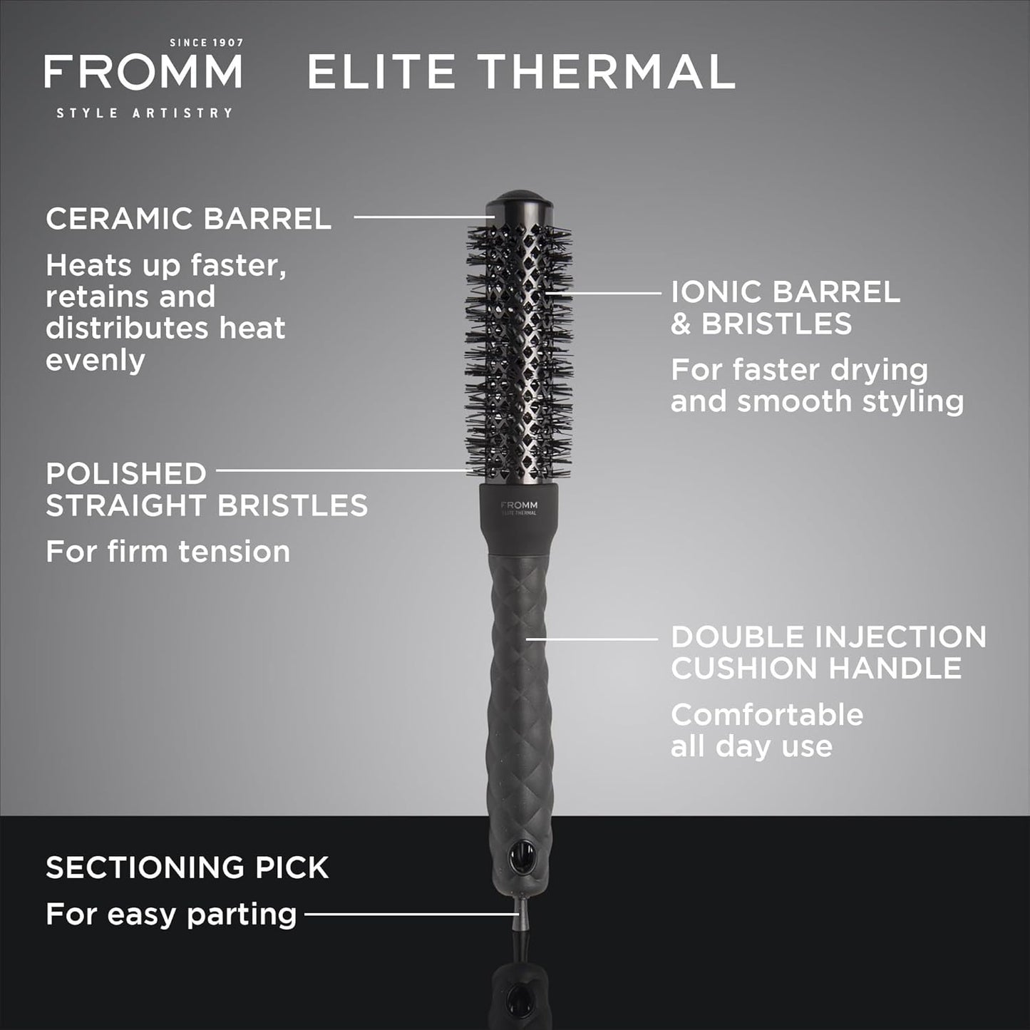 FROMM Elite Thermal Cepillo Térmico Redondo Ceramic X Ionic 1” F2032 para Raíces, Flequillos y Blowouts de Precisión