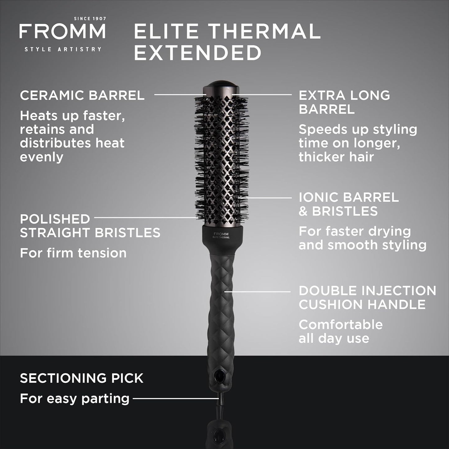 FROMM Elite Thermal Extended Cepillo Térmico Redondo Ceramic X Ionic 1 ¼” F2033 para Blowouts Profesionales