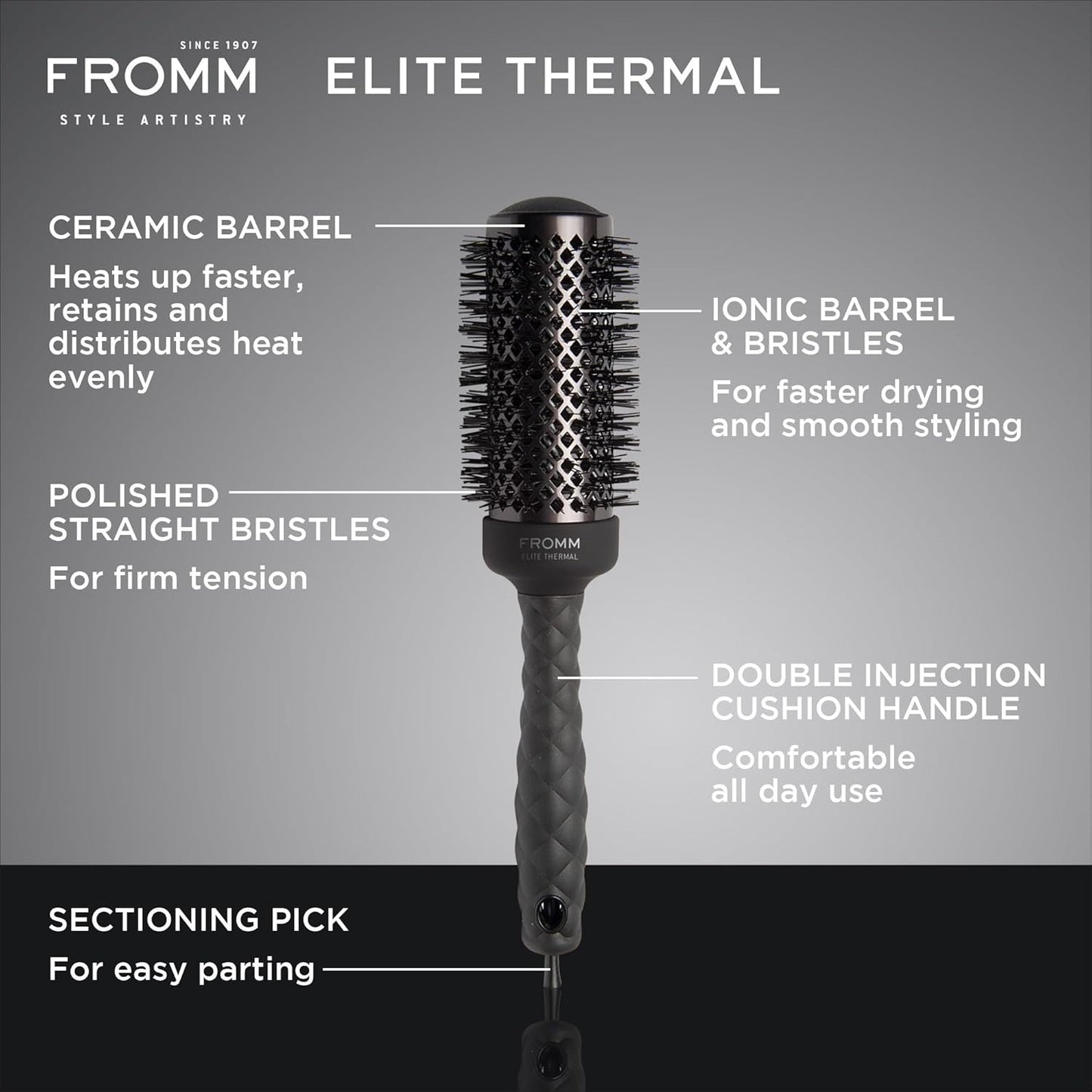 FROMM Elite Thermal Cepillo Térmico Redondo Ceramic X Ionic 1 ¾” F2034 para Blowouts Profesionales