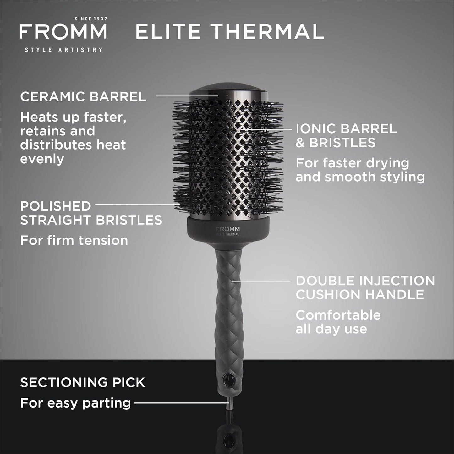 FROMM Elite Thermal Cepillo Térmico Redondo Ceramic X Ionic 2 ½” F2036 para Blowouts Profesionales en Cabello Largo