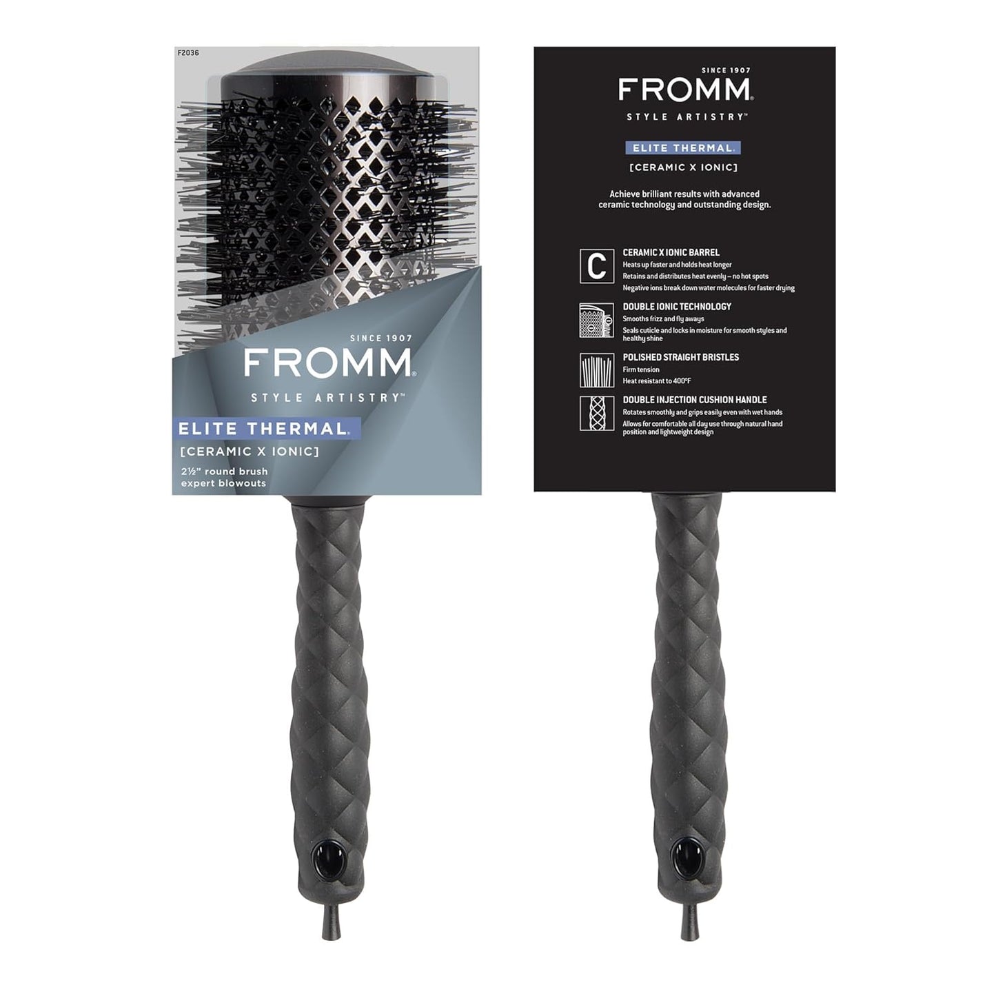 FROMM Elite Thermal Cepillo Térmico Redondo Ceramic X Ionic 2 ½” F2036 para Blowouts Profesionales en Cabello Largo