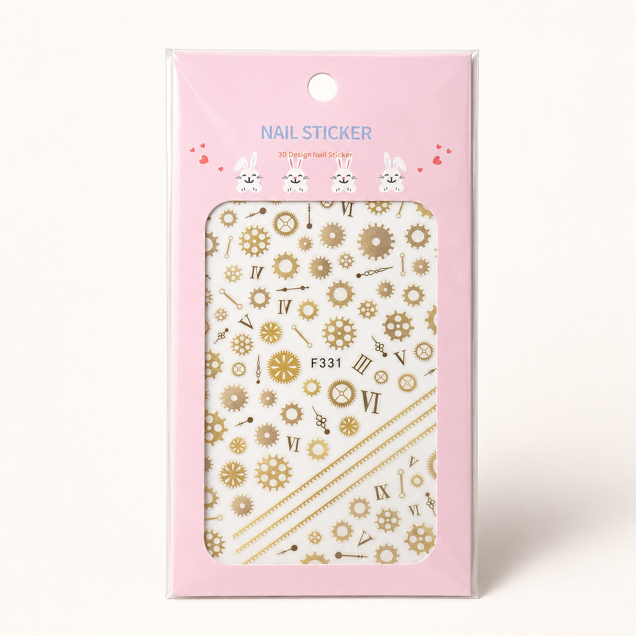 Nail Sticker 3D F331 – Engranajes y Números Romanos Dorados