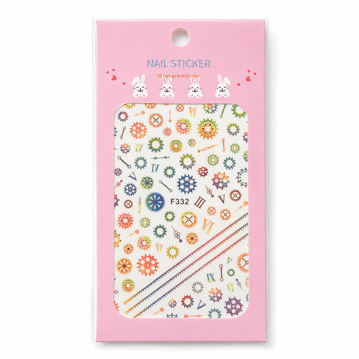 Nail Sticker 3D F332 – Engranajes, Relojes y Detalles Mecánicos Multicolor