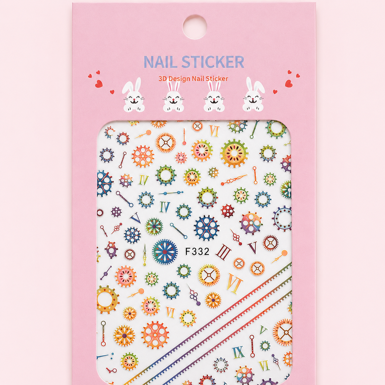 Nail Sticker 3D F332 – Engranajes, Relojes y Detalles Mecánicos Multicolor