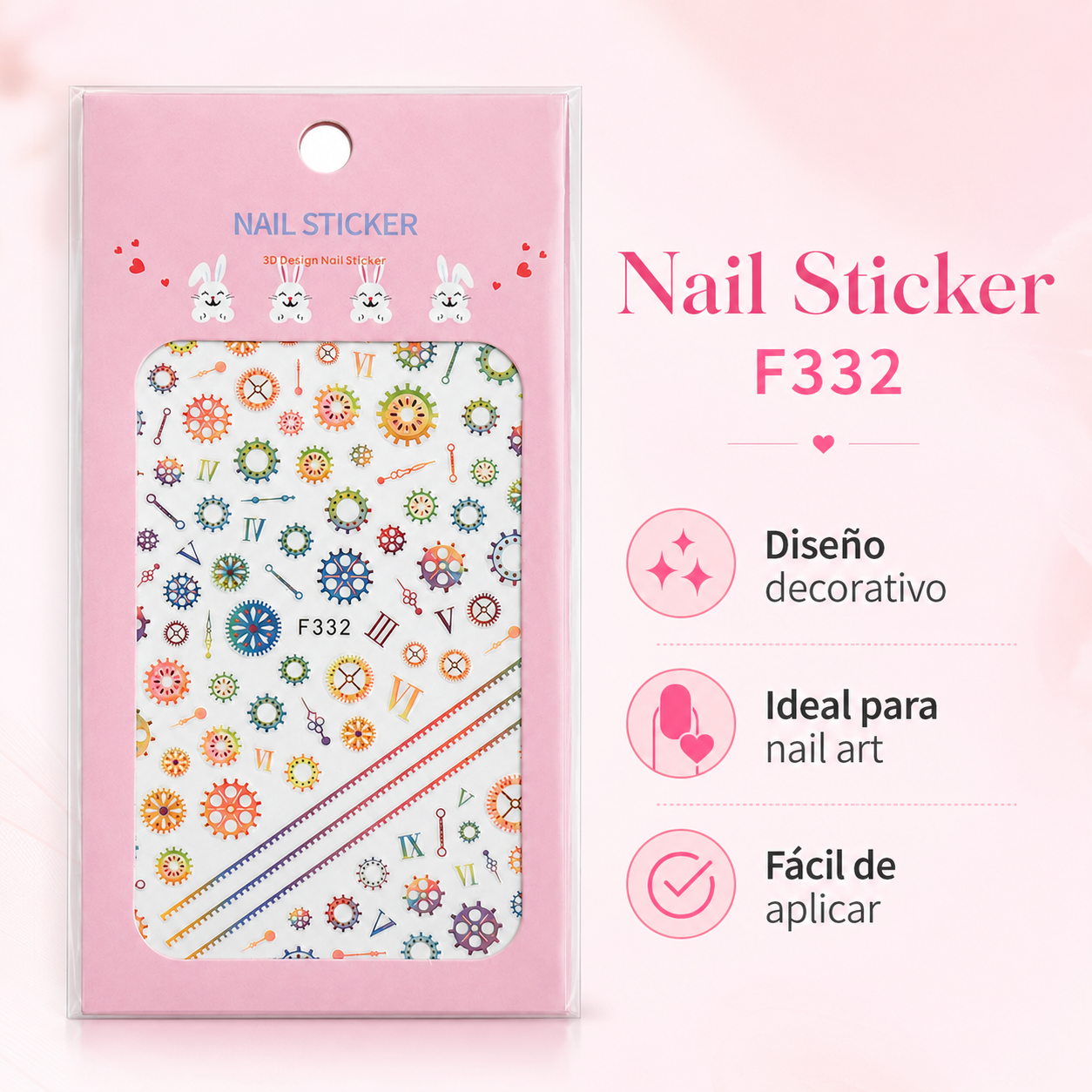 Nail Sticker 3D F332 – Engranajes, Relojes y Detalles Mecánicos Multicolor