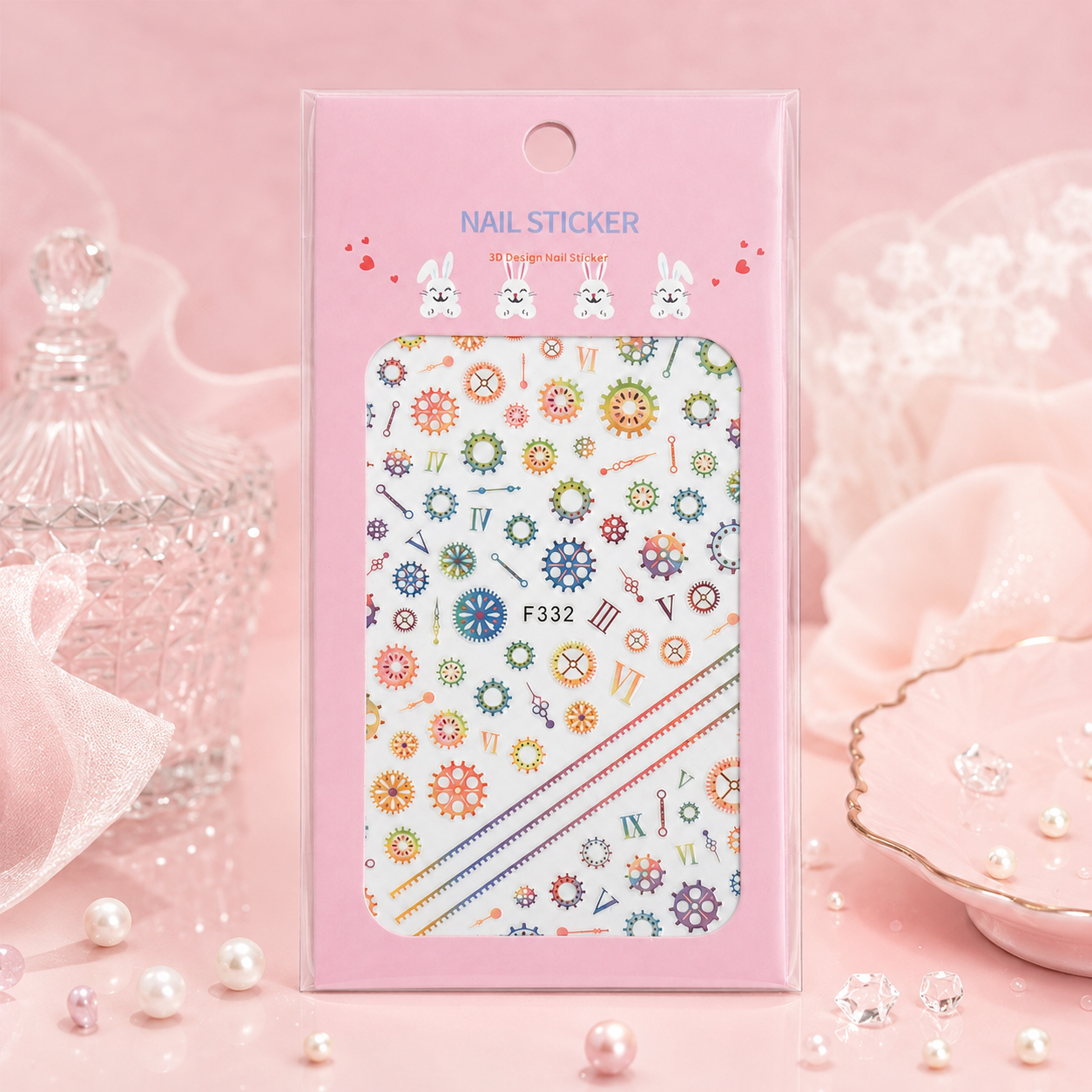 Nail Sticker 3D F332 – Engranajes, Relojes y Detalles Mecánicos Multicolor