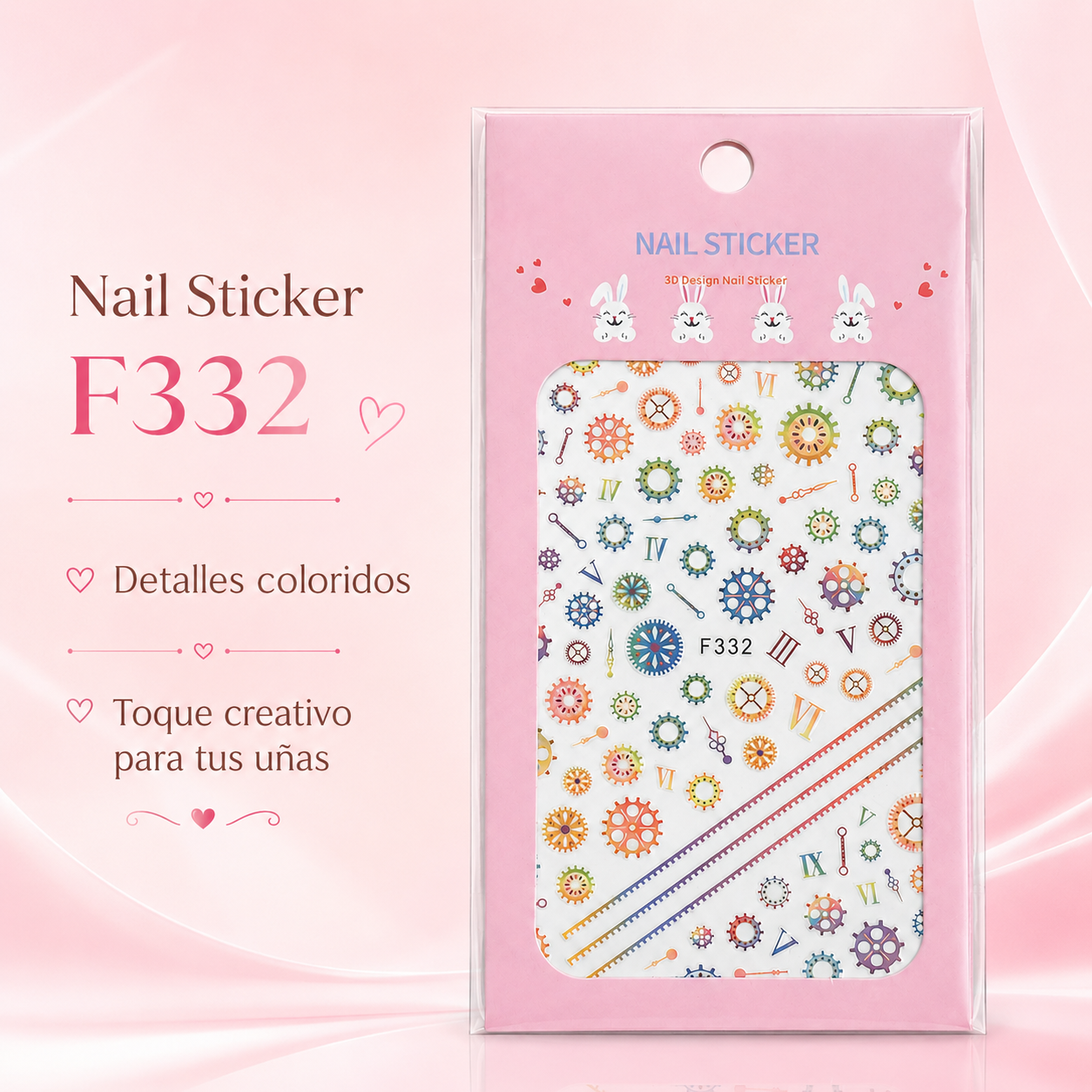 Nail Sticker 3D F332 – Engranajes, Relojes y Detalles Mecánicos Multicolor