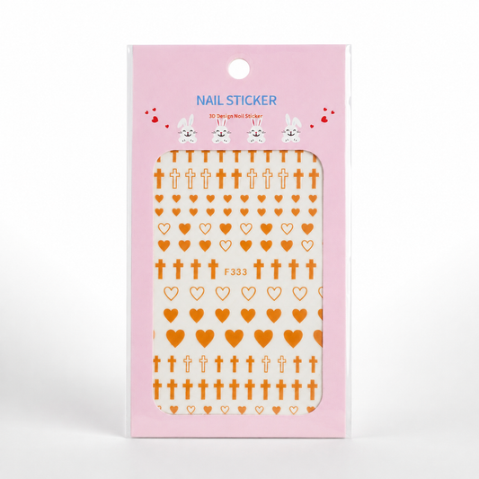 Nail Sticker 3D F333 – Corazones y Cruces Naranja Cobrizo