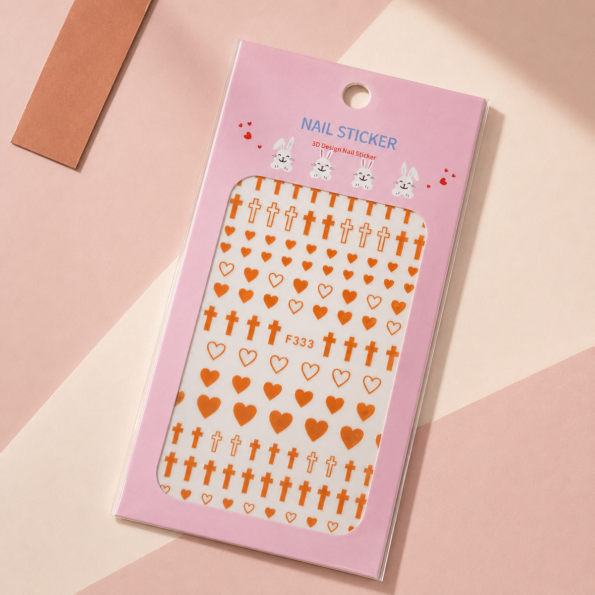 Nail Sticker 3D F333 – Corazones y Cruces Naranja Cobrizo