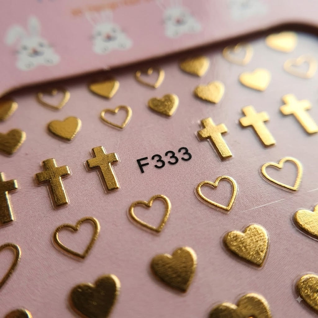 Nail Sticker 3D F333 – Corazones y Cruces Naranja Cobrizo