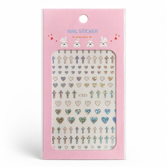 Nail Sticker 3D F333P – Corazones y Cruces Holográficas