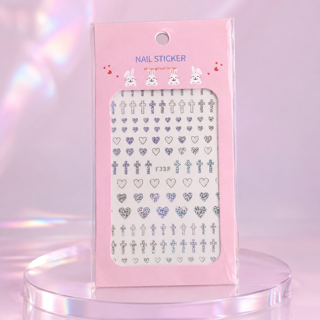 Nail Sticker 3D F333P – Corazones y Cruces Holográficas
