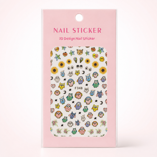 Nail Sticker 3D F348 Búhos y Girasoles Multicolor