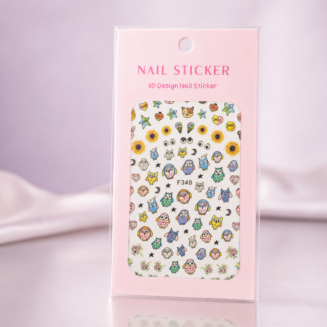Nail Sticker 3D F348 Búhos y Girasoles Multicolor