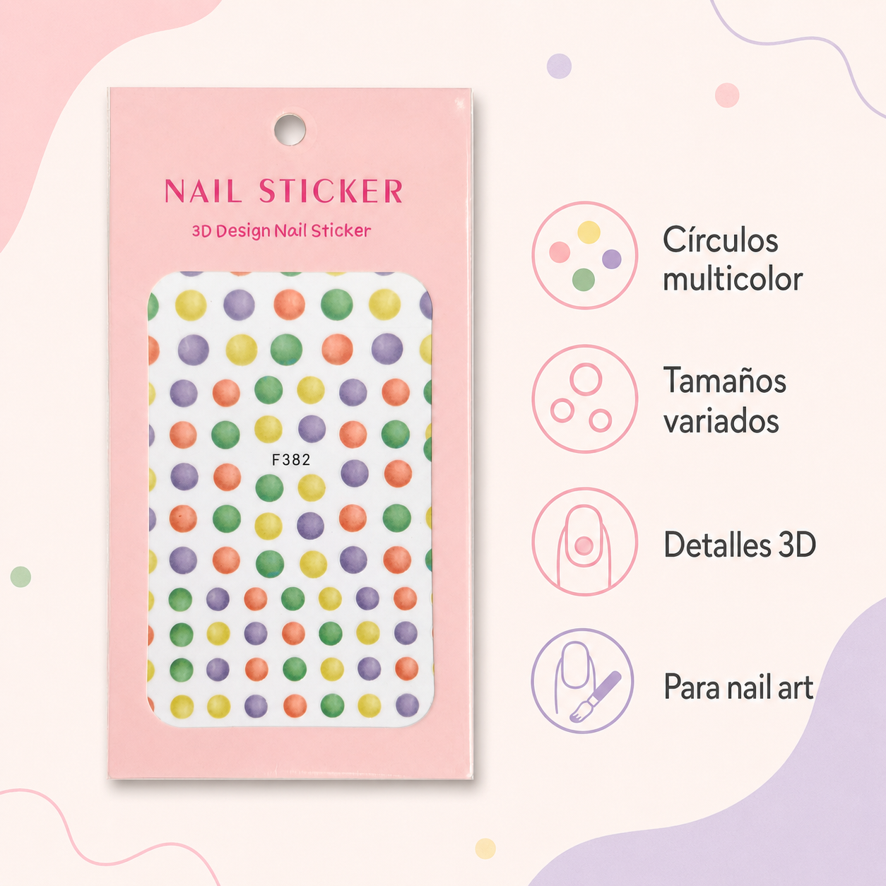Nail Sticker 3D F382 Círculos Multicolor