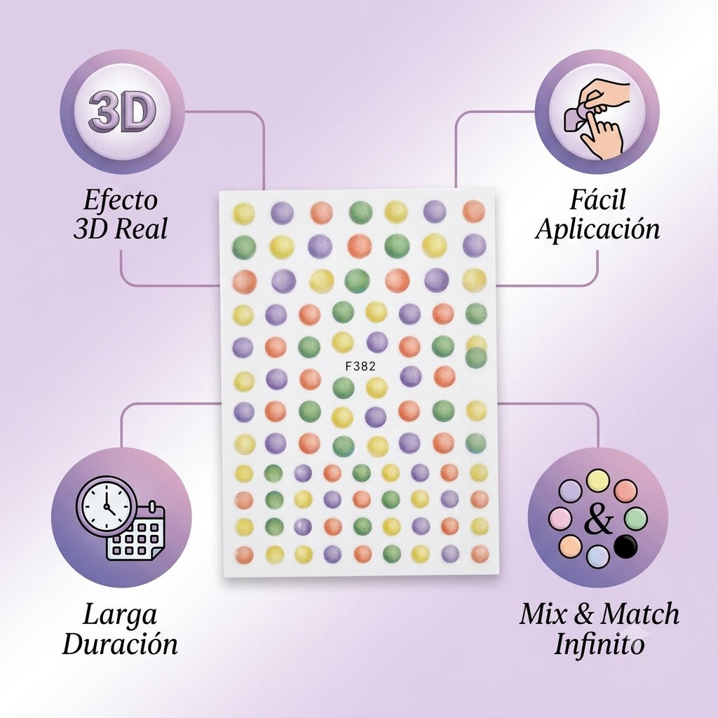 Nail Sticker 3D F382 Círculos Multicolor