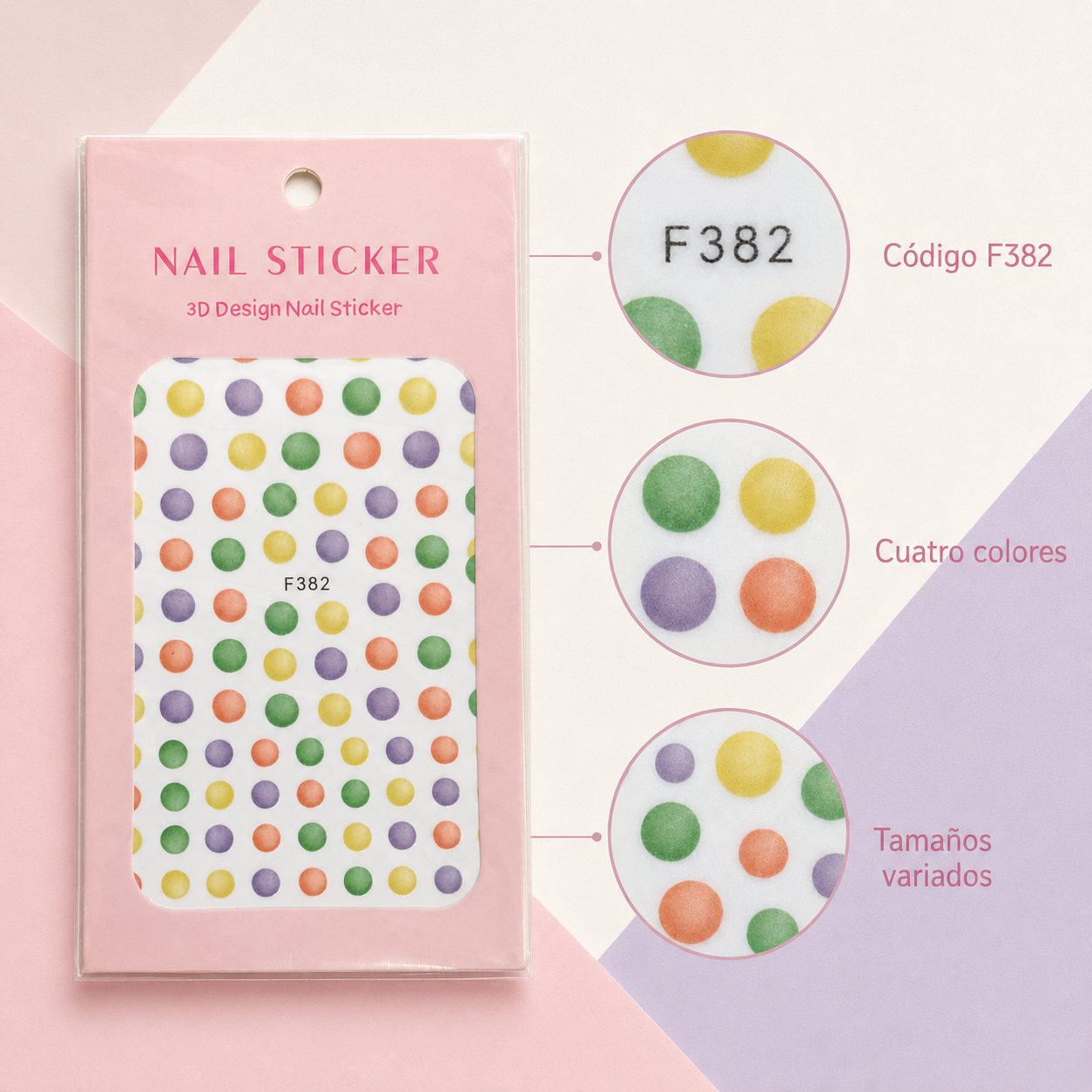 Nail Sticker 3D F382 Círculos Multicolor